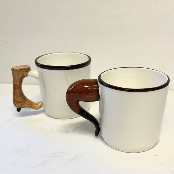 Vintage Lefton Mom & Dad Mugs Boot & Pipe Handles Novelty Cups - Picture 6 of 10